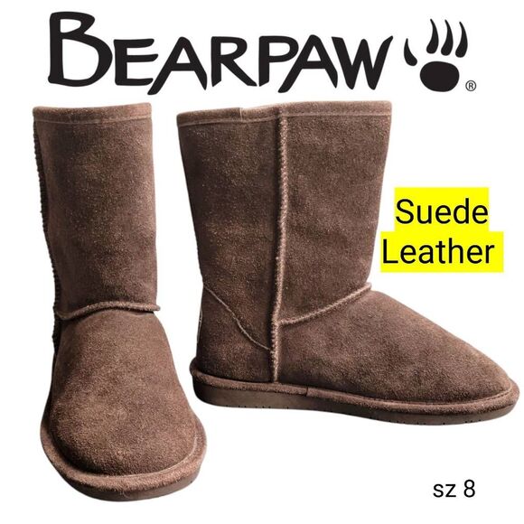 Bearpaw Brown Suede Leather Sheepskin Wool Lining Emma Short Winter Boots - Picture 1 of 13